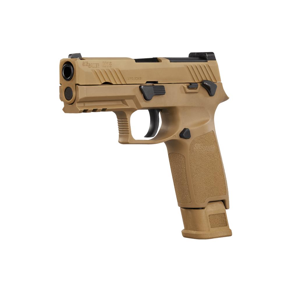 Sig Sauer M18 Coyote OR Compact Handgun 17(1) &21(2)rd Magazines 3.9" Barrel Manual Safety Picture of Sig Sauer SIG M18 9MM (1) 17 RD (2) 21 RD Mag