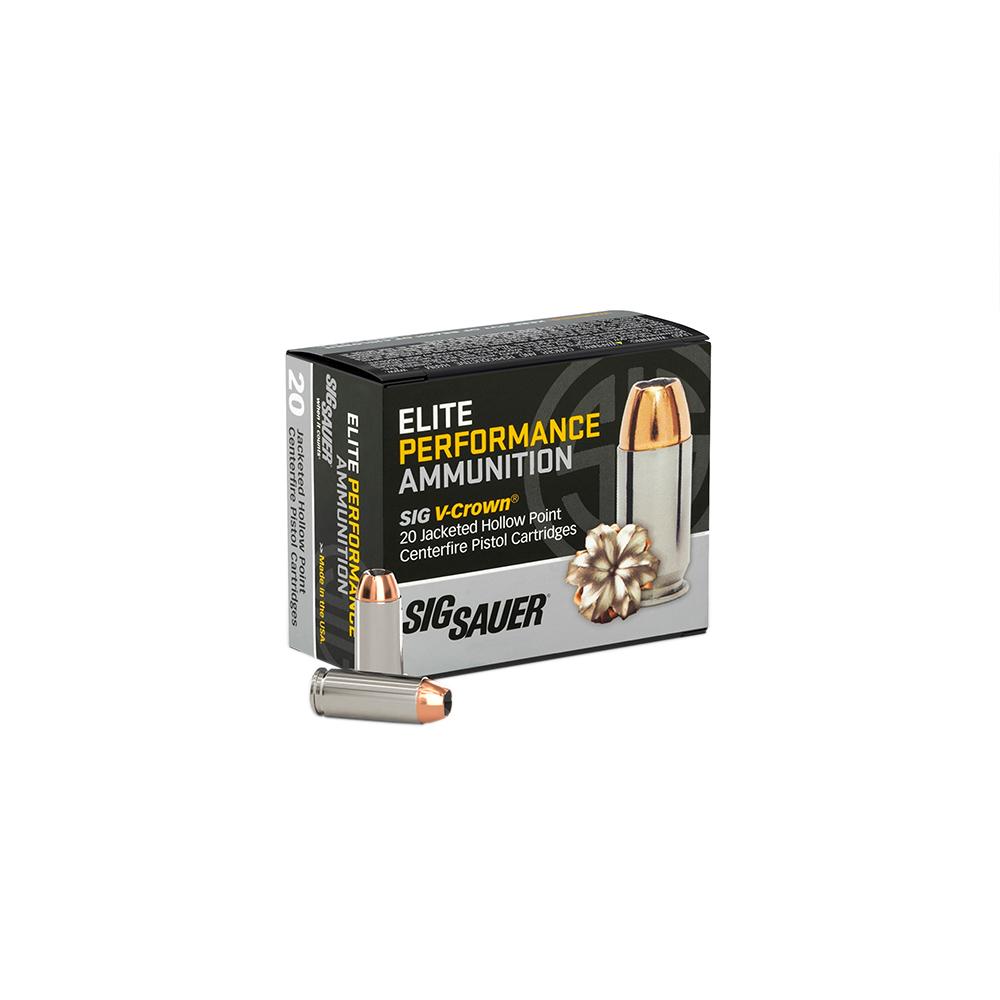 Sig Elite V-Crown Handgun Ammunition 10mm Auto 200gr JHP 1060 fps 20/ct Picture of Sig Sauer Sig AMMO 10MM 200GR ELITE V-CROWN JHP BOX/20