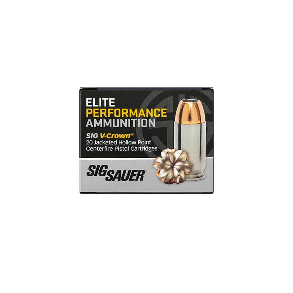 Sig Elite V-Crown Handgun Ammunition 10mm Auto 200gr JHP 1060 fps 20/ct Picture of Sig Sauer Sig AMMO 10MM 200GR ELITE V-CROWN JHP BOX/20