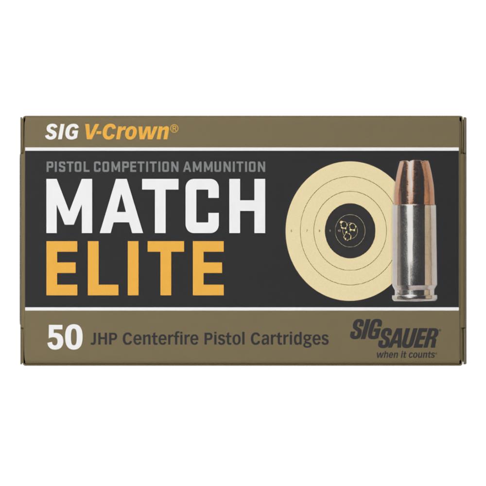 Sig Sauer Match Elite Handgun Ammunition 9mm Luger 147gr JHP 880 fps 50/ct Picture of Sig Sauer Sig AMMO 9MM 147GR ELITE V-CROWN COMPETITION JHP BOX/50