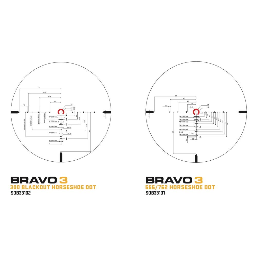 Sig Sauer BRAVO3 Battle Sight - 3x24mm 300 Blackout Horseshoe Dot Illum Ret 0.5 MOA M1913 - Black Picture of Sig Sauer BRAVO3 BATTLE SIGHT 3X24MM 300 BLK HORSESHOE ILL RET 0.5 MOA M1913 BLK