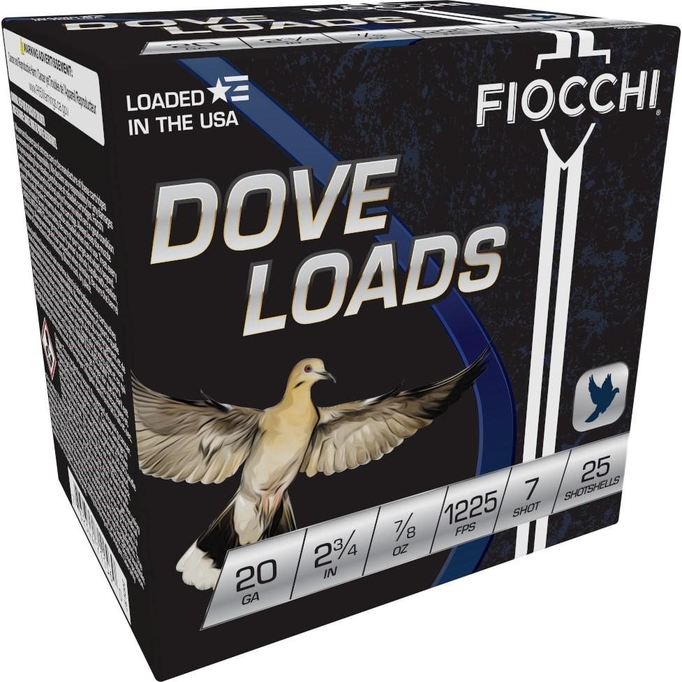 Fiocchi Steel Target Shotshells 20 ga 2-3/4" 7/8oz 1225fps #7 25/ct Picture of Fiocchi Ammunition DOVE & QUAIL STEEL 20ga 2 3/4" 7/8oz #7 1225fps 25RD
