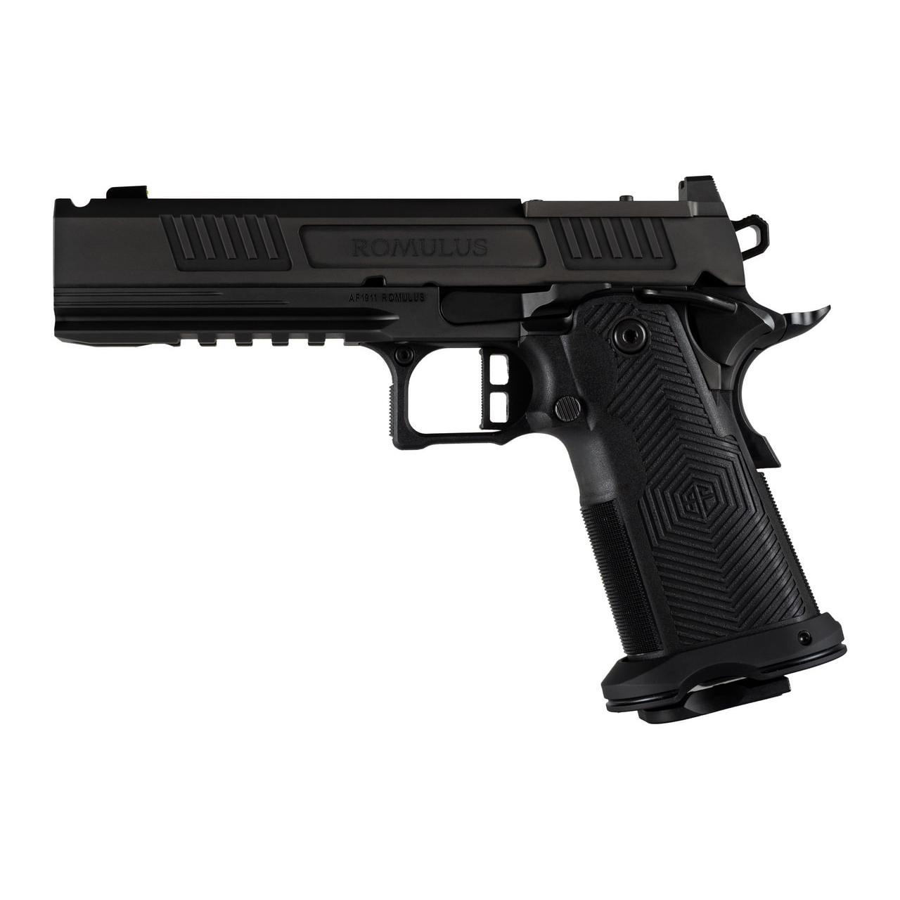 Alpha Foxtrot AF1911-Romulus MOS Adapter Handgun 9mm Luger 17(1) & 20rd(1) Magazines 5" Comp Bull Barrel DLC Black Picture of Alpha Foxtrot AF1911-ROMULUS 9MM 5IN MOS BULL RAMPED PORTED DLC BLK 20RD/17RD