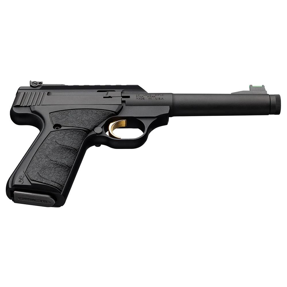 Browning Buck Mark Plus Camper UFX Suppressor Ready Handgun .22 LR 10rd Magazine 6" 1/2-28 Threaded Barrel Black Picture of Browning Firearms Browning Buck Mark PLS CAMPER 22LR SR UFX RL FO