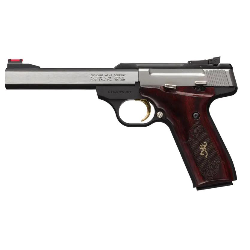 Browning Buck Mark Medallion Rosewood Handgun .22LR 10rd Magazine  5.5" Barrel Pro Target Sights CA Compliant Picture of Browning Firearms Browning Buck Mark MEDALLION RSWD STNLSFO22 LR