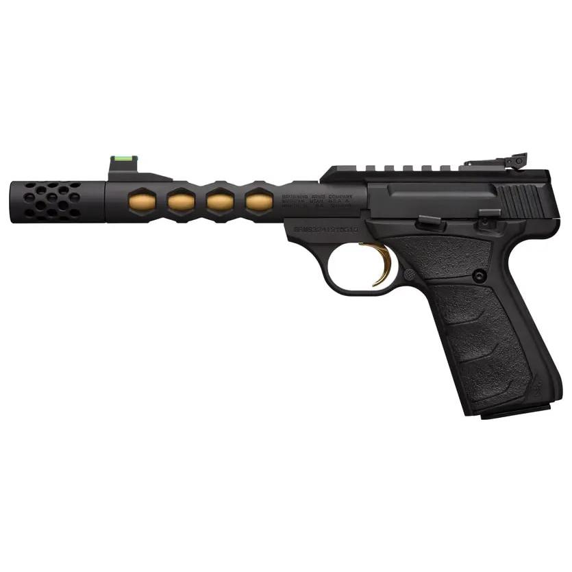 Browning Buck Mark Plus Vision Black/Gold Suppressor Ready Handgun .22 LR 10rd Magazine 5.875" Threaded Barrel Picture of Browning Firearms Browning Buck Mark PLS VIS BLK/GLD UFXSRMB22LR