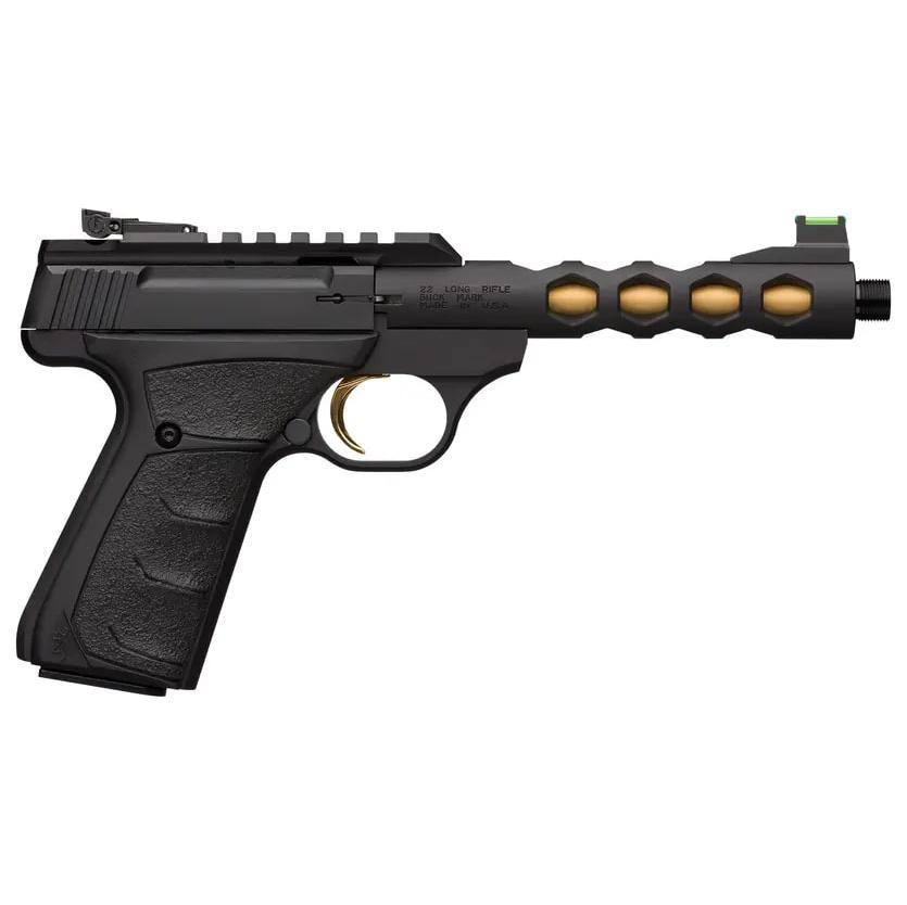 Browning Buck Mark Plus Vision Black/Gold Suppressor Ready Handgun .22 LR 10rd Magazine 5.875" Threaded Barrel Picture of Browning Firearms Browning Buck Mark PLS VIS BLK/GLD UFXSRMB22LR