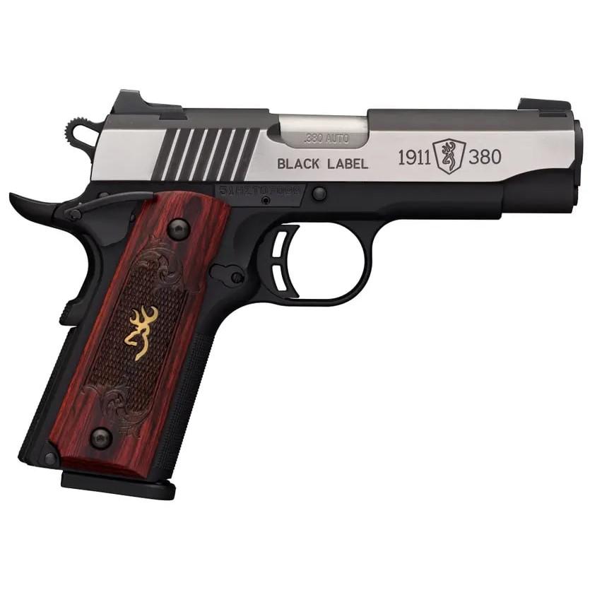 Browning 1911 380 Black Label Medallion Pro Handgun 380 ACP 8rd Magazine 3.625" Barrel Black with Silver Slide and Wood Grip Night Sights Picture of Browning Firearms Browning 1911-380 ACP BL MED PROCMPNTE380 ACP