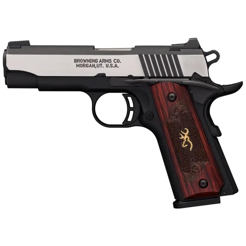 Browning 1911 380 Black Label Medallion Pro Handgun 380 ACP 8rd Magazine 3.625" Barrel Black with Silver Slide and Wood Grip Night Sights Picture of Browning Firearms Browning 1911-380 ACP BL MED PROCMPNTE380 ACP