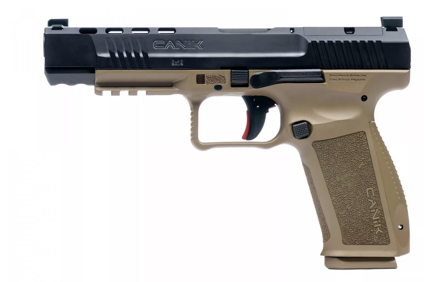 Century Arms Canik METE SFX Handgun 9mm Luger 20/rd Magazines (2) 5.2" Barrel FDE Grip and Black Slide Picture of Century Arms Canik SFx Mete 9mm 5.2in Blk Slide FDE Frame 1-18rnd/1-20rnd mag