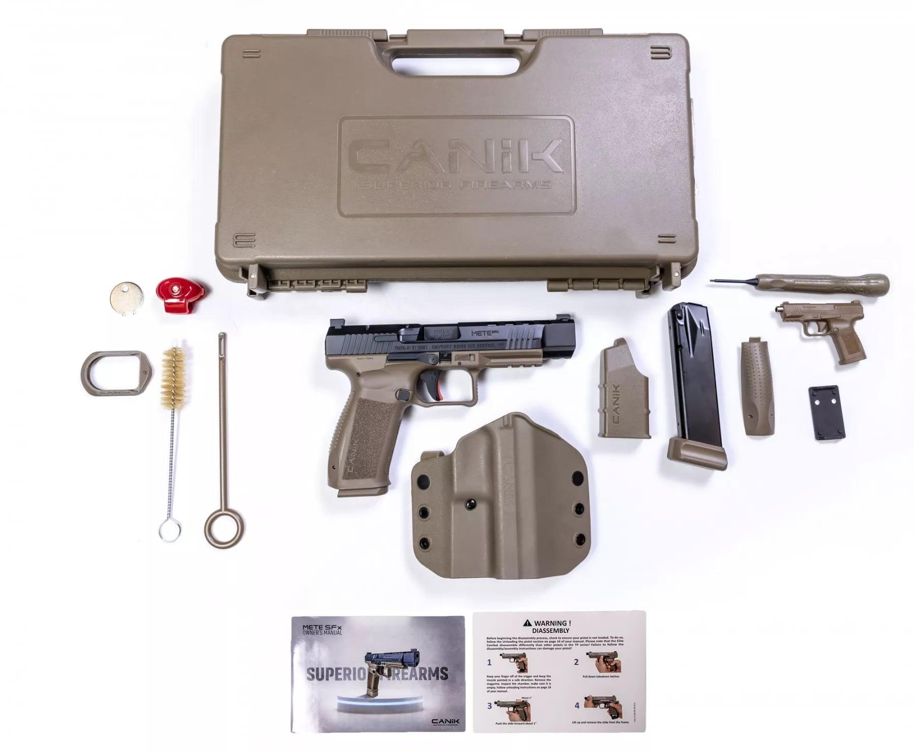 Century Arms Canik METE SFX Handgun 9mm Luger 20/rd Magazines (2) 5.2" Barrel FDE Grip and Black Slide Picture of Century Arms Canik SFx Mete 9mm 5.2in Blk Slide FDE Frame 1-18rnd/1-20rnd mag