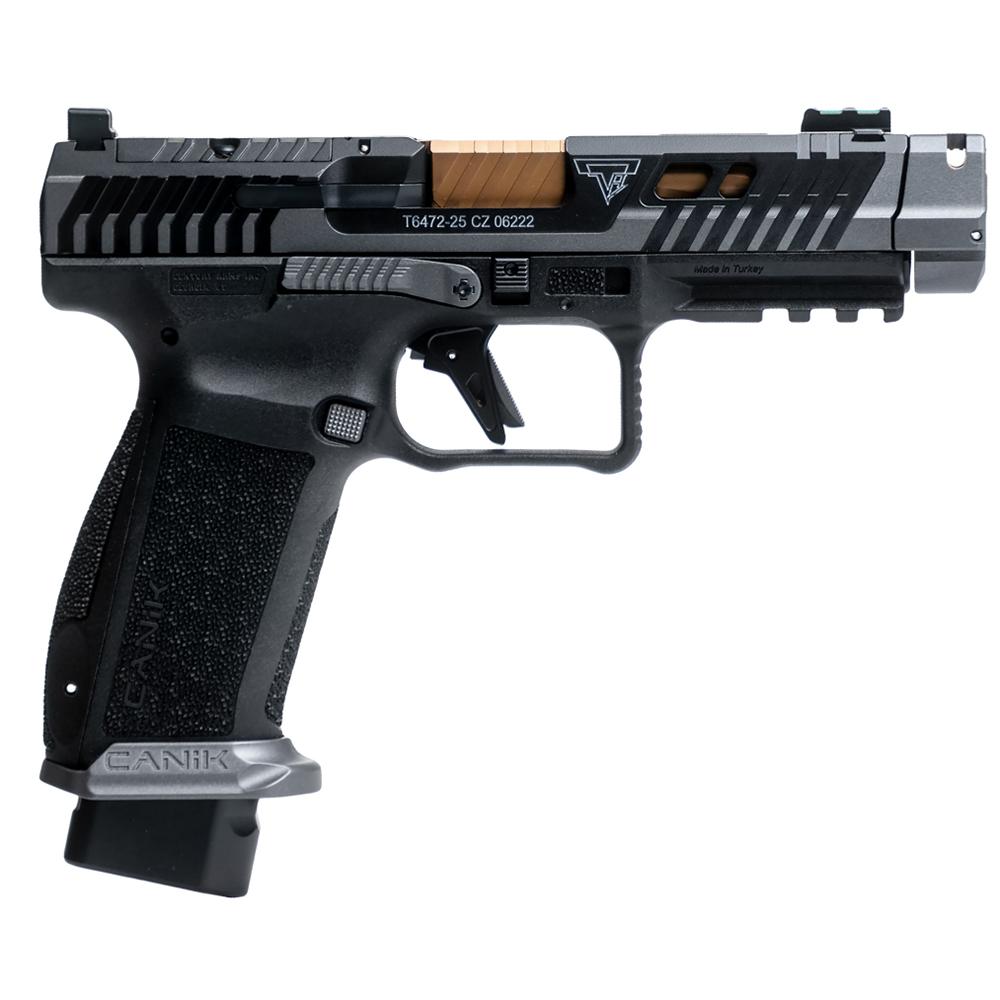 Canik TTI Combat Handgun 9mm Luger 18rd Magazines (2) 4.6" Ported Gold Barrel Smoke Picture of Century Arms Canik TTI Combat Smoke 9mm 4.6'' Barrel 18rd - Blk & Gld w/ Ported Barrel