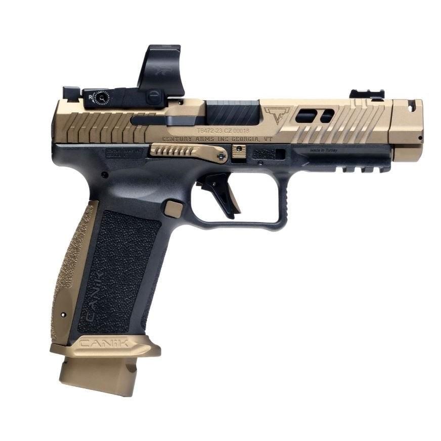 Canik TTI Combat Handgun 9mm Luger 18rd Magazines (2) 4.6" Barrel Black and Bronze with Mecanik M03 Optic Picture of Century Arms Century Canik TTI Combat w/Mecanik MO3 9mm (2) 18rd Mag