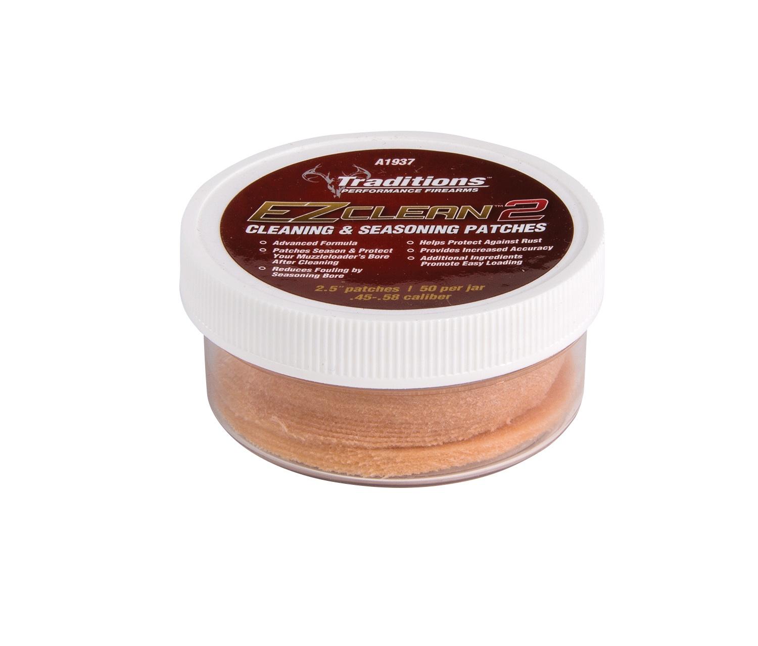 Traditions EZ Clean 2 Cleaning & Seasoning Patches .45-.58 cal 50/Jar 2.5" Dia Picture of Traditions Performance Firearms EZ Clean 2 Cleaning & Seasoning Patches .45-.58 cal 50/jar 2.5in dia.