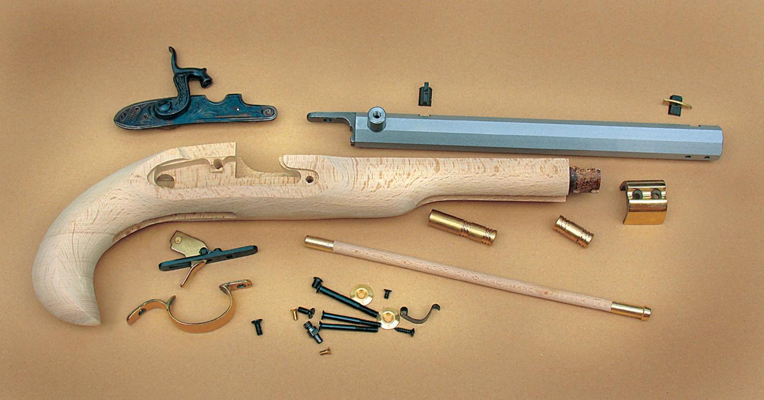 Traditions Black Powder Kentucky Pistol Build-It-Yourself Kit Select Raw Hardwood .50 Cal 10" White Barrel Picture of Traditions Performance Firearms Traditions Kentucky Pistol Kit Raw Hardwood .50Cal 10In White Barrel