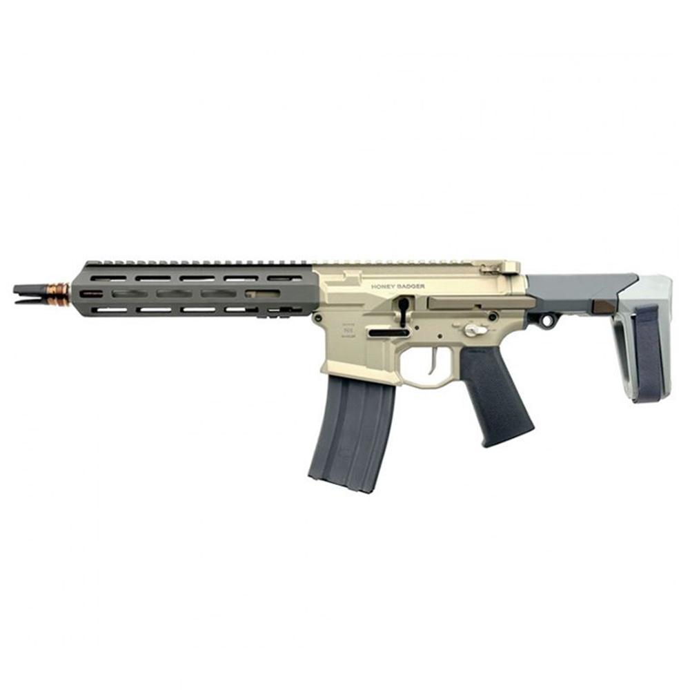 Q Honey Badger Handgun 5.56 NATO 30rd Magazine 10" Threaded Barrel Grey Accents with Brace Picture of Q LLC Q 5.56 NATO 9.69 IN 1:5 Twist Pistol (With Brace) Gray Accents