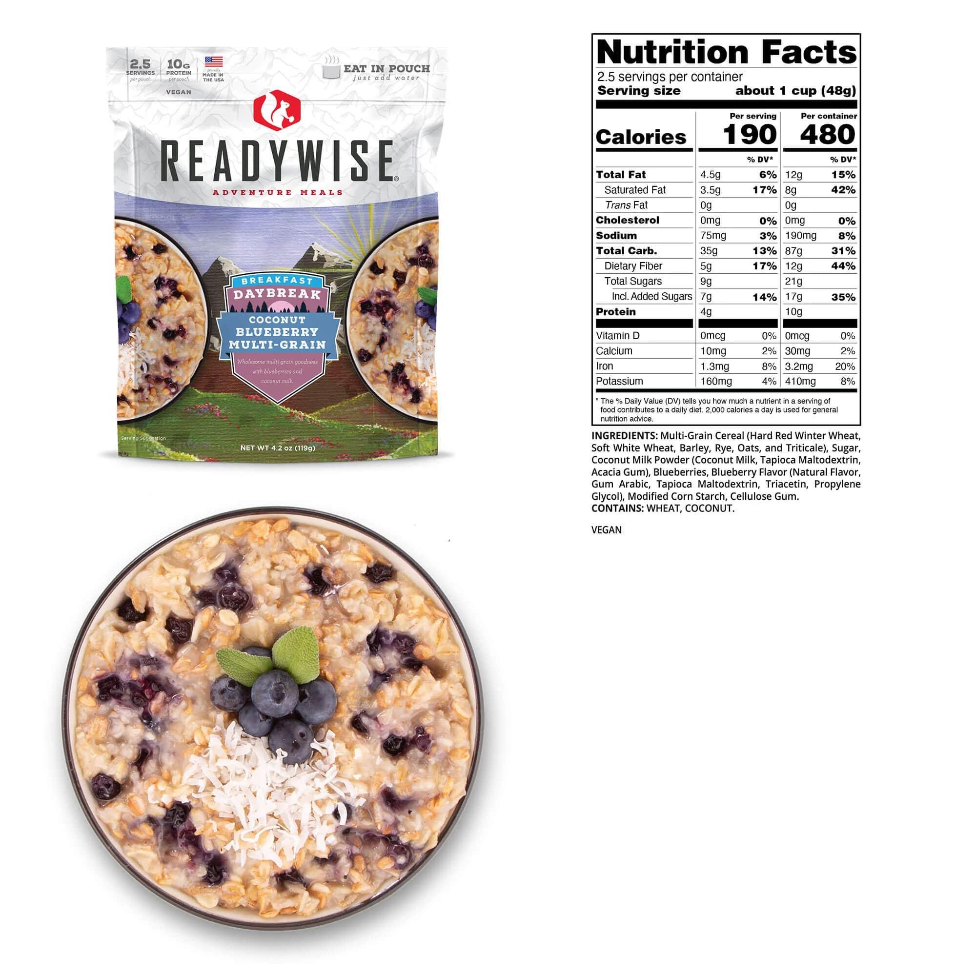 Readywise Daybreak Coconut Blueberry Multi-grain - 4.2 oz Picture of ReadyWise Company Readywise Daybreak Coconut Blueberry Multi-grain