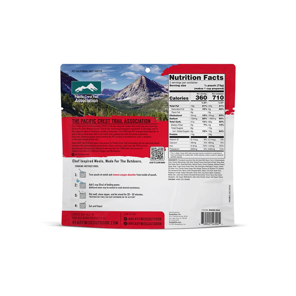 Readywise Pro Meal Beef Bulgogi Single Pack Picture of ReadyWise Company ReadyWise PRO Meal - Beef Bulgogi Single Serve