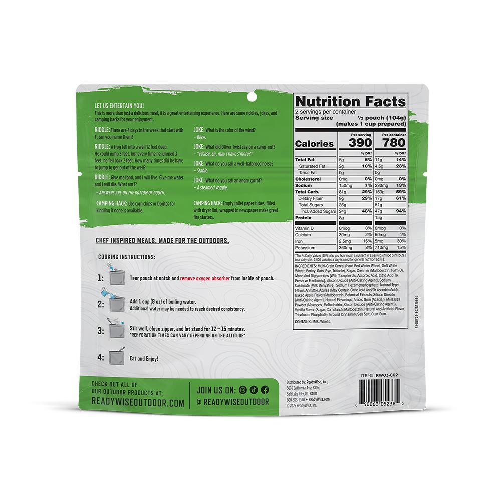 Readywise Apple Cinnamon Cereal Single Pack Picture of ReadyWise Company ReadyWise CP Apple Cinnamon Cereal Single Serve