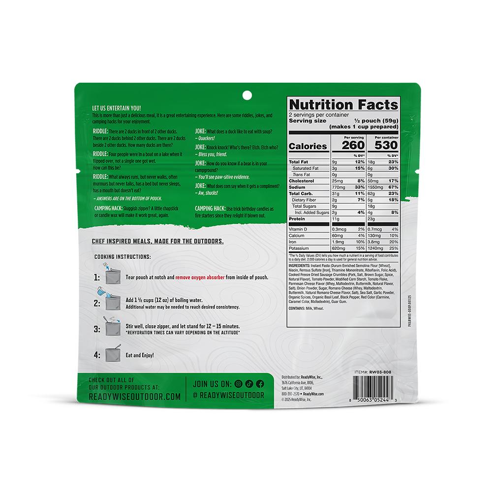 Readywise Lasagna with Beef Single Pack Picture of ReadyWise Company ReadyWise CP Lasagna with Beef Single Serve