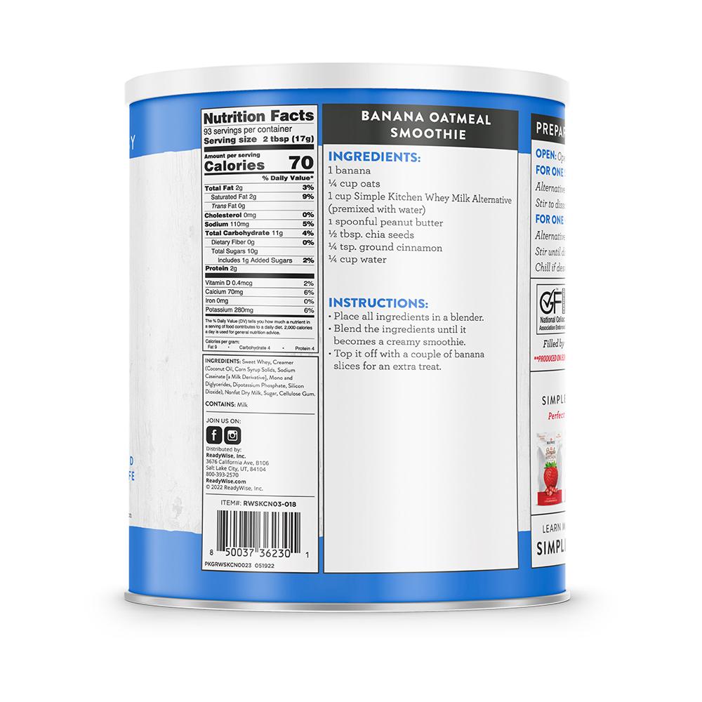 Readywise Simple Kitchen Whey Milk Alternative 93 Serving Picture of ReadyWise Company ReadyWise Simple Kitchen Whey Milk Alternative - 93 Serving Can