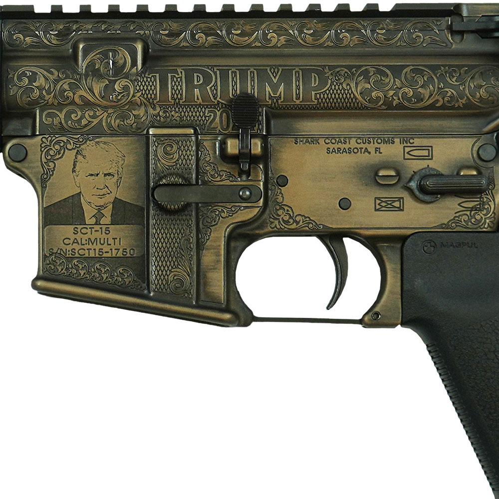 Shark Coast Tactical "Trump" AR-15 Rifle 5.56mm 30rd Magazine 16" Barrel 15" MLOK Handguard Magpul Grip Picture of Shark Coast Tactical Trump AR-15 Exclusive Rifle 5.56 16" barrel Magpul stock/grip 30 Rd Mag