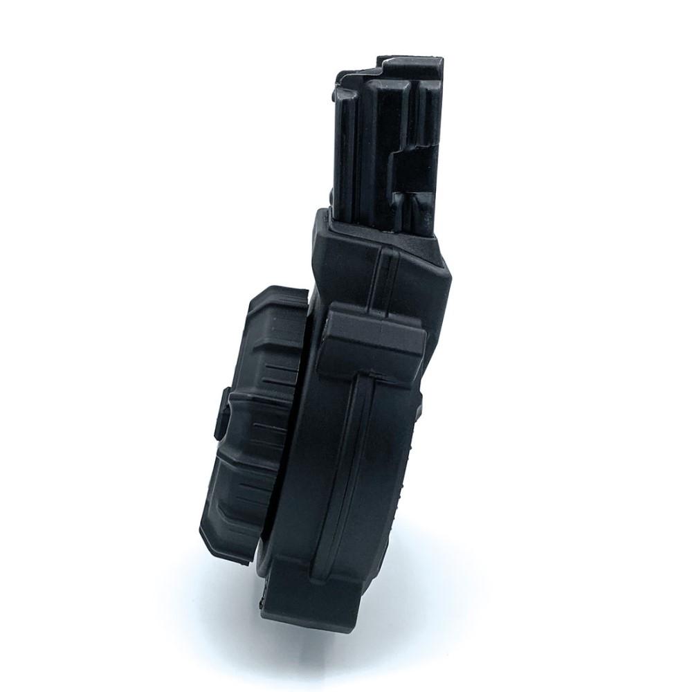 Promag MP5/PTR9 Handgun Magazine Drum Black 9mm Luger 50/rd Picture of Promag Mfg. Inc. Promag MP5/PTR9 9MM (50) RD DRUM BLACK POLYMER