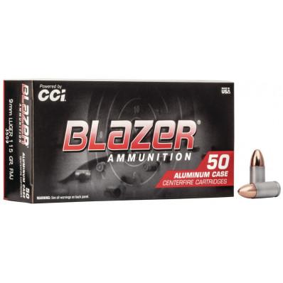 CCI Blazer Aluminum Handgun Ammunition 9mm Luger 115 gr. FMJ 1145 fps 1000/ct Case (20-50/ct Boxes) Picture of Cci BLAZER 9MM LUGER 115GR FMJ AMMO 1000RD CASE