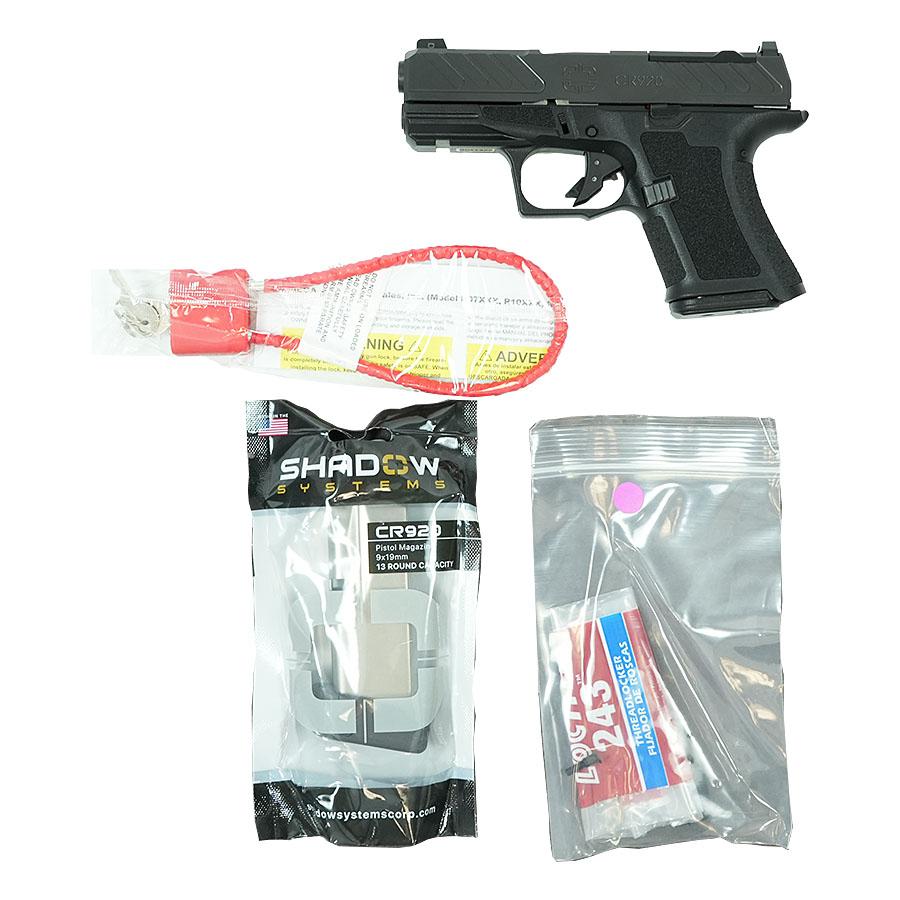 Shadow Systems CR920 Foundation Handgun 9mm Luger 10rd (1) & 13rd (2) Magazines 3.41" Barrel Black with Night Sights Picture of Shadow Systems dba Shadow Gunworks CR920 Foundation Black 9mm Grn Trit 1D 13rd mag