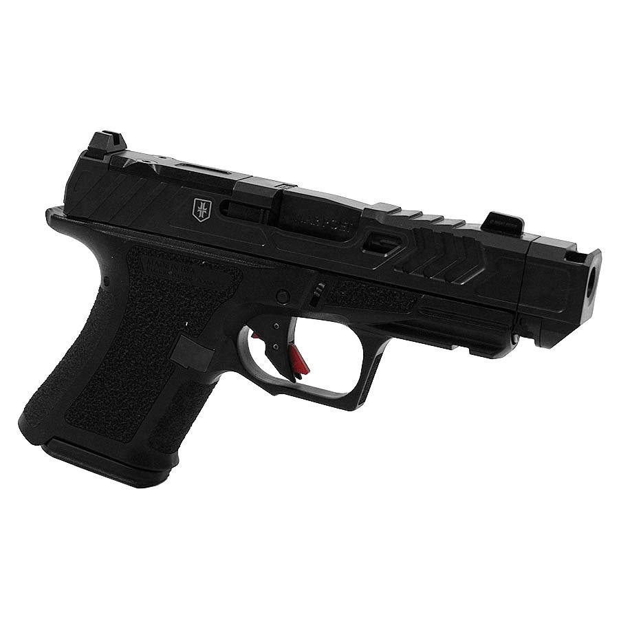 Shadow Systems CR920P War Poet Handgun 9mm Luger 10rd Magazines (2) 3.75 Barrel Black War Poet Slide Engraving with Night Sights Picture of Shadow Systems dba Shadow Gunworks CR920P 9MM War Poet Fluted UnTHR BLK Rod Grn Trit 1D 10 RD Mags