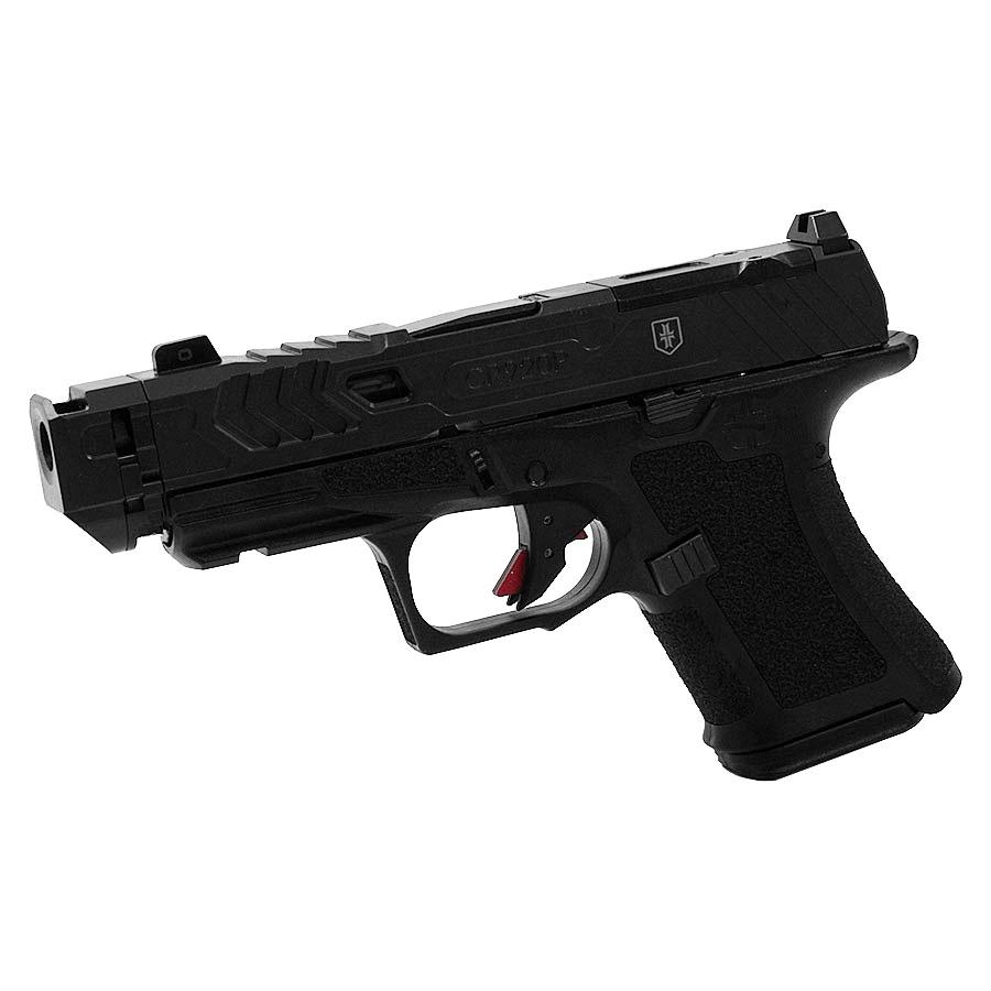 Shadow Systems CR920P War Poet Handgun 9mm Luger 10rd Magazines (2) 3.75 Barrel Black War Poet Slide Engraving with Night Sights Picture of Shadow Systems dba Shadow Gunworks CR920P 9MM War Poet Fluted UnTHR BLK Rod Grn Trit 1D 10 RD Mags
