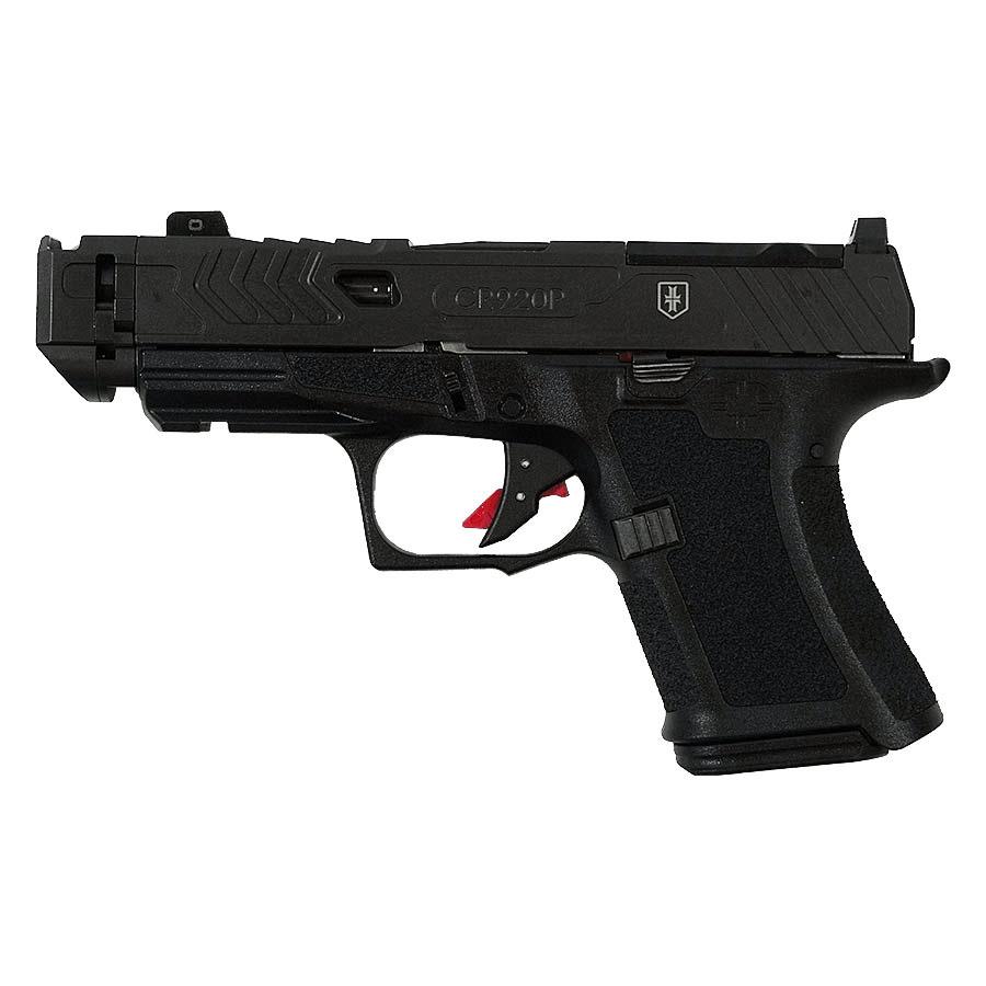 Shadow Systems CR920P War Poet Handgun 9mm Luger 10rd Magazines (2) 3.75 Barrel Black War Poet Slide Engraving with Night Sights Picture of Shadow Systems dba Shadow Gunworks CR920P 9MM War Poet Fluted UnTHR BLK Rod Grn Trit 1D 10 RD Mags