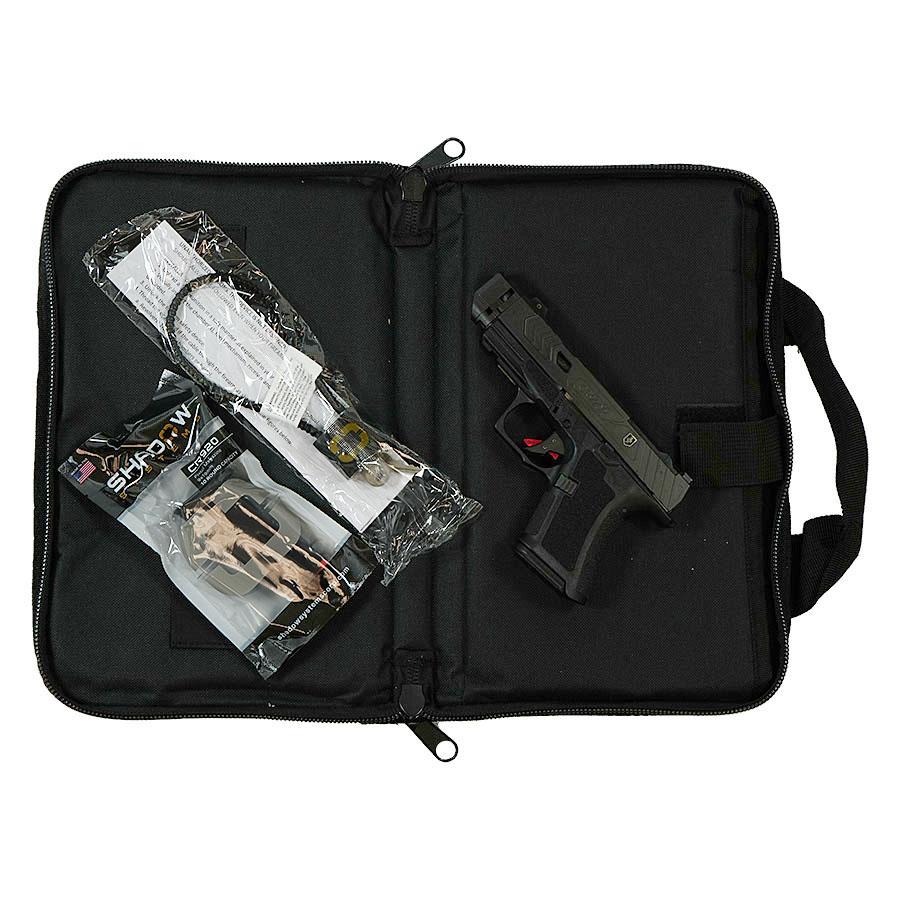 Shadow Systems CR920P War Poet Handgun 9mm Luger 10rd Magazines (2) 3.75 Barrel Black War Poet Slide Engraving with Night Sights Picture of Shadow Systems dba Shadow Gunworks CR920P 9MM War Poet Fluted UnTHR BLK Rod Grn Trit 1D 10 RD Mags