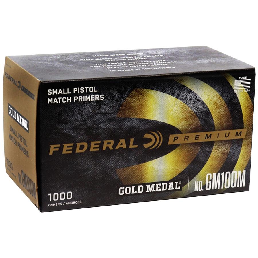 Federal Gold Medal Small Pistol Primer 1000/ct Picture of Federal Cartridge Co. FEDERAL PREMIUM GOLD MEDAL MATCH CENTERFIRE GM SMALL PISTOL PRIMER 1000CT