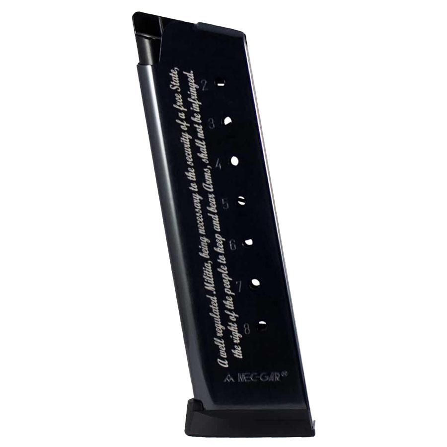 Mec-Gar 1911 Magazine .45 ACP 2nd Amendment Engraved Blued Steel 8/rd Picture of Mec-Gar Usa Inc MEC-GAR 1911 .45 ACP 8 RD 2A ENGRAVED POLYMER BASE BLUED FINISH MAGAZINE