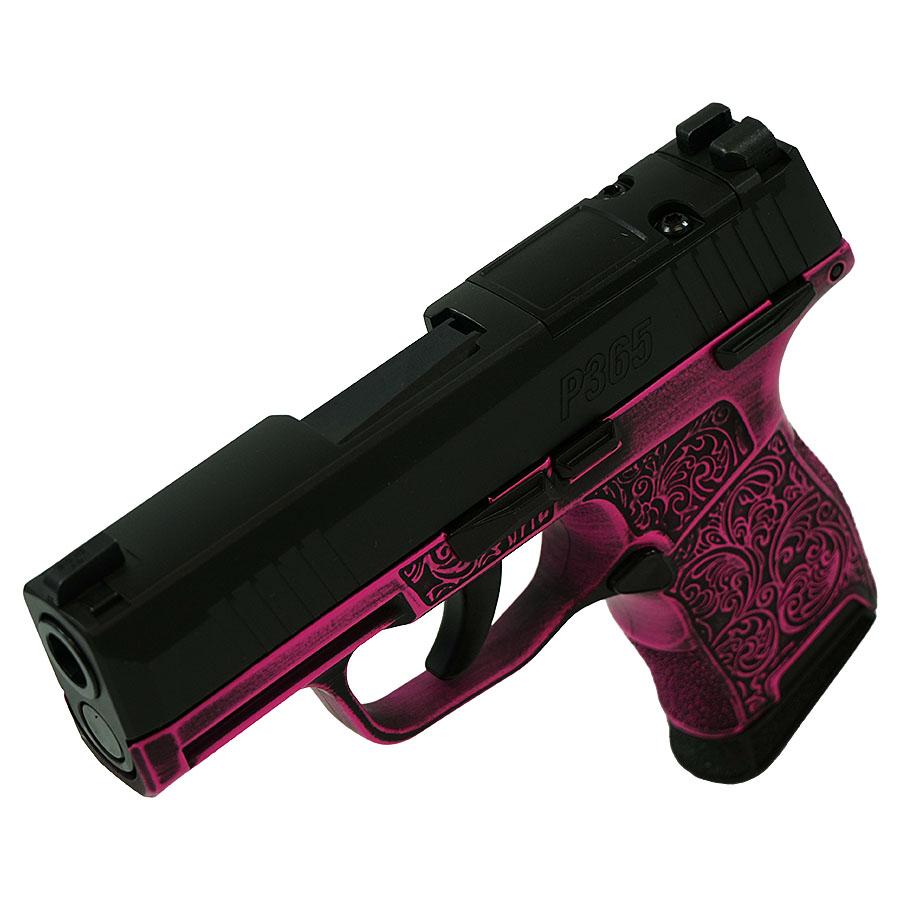 Sig Sauer P365 Exclusive "Pink Filigree" Handgun 9mm Luger 10rd Magazine(2) 3.1" Barrel Manual Safety X-RAY 3 Sights Optic Ready Picture of Sig Sauer P365 9MM 3.1IN STRIKER X-RAY 3 10RD OPTIC READY MANUAL SAFETY FILIGR
