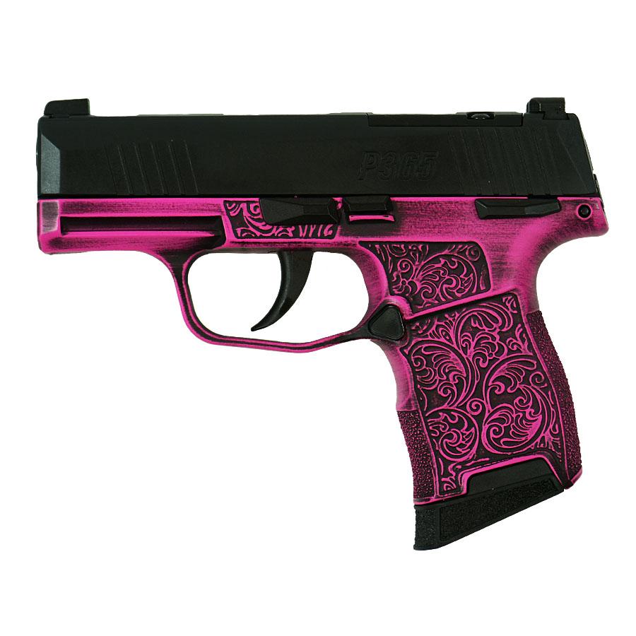 Sig Sauer P365 Exclusive "Pink Filigree" Handgun 9mm Luger 10rd Magazine(2) 3.1" Barrel Manual Safety X-RAY 3 Sights Optic Ready Picture of Sig Sauer P365 9MM 3.1IN STRIKER X-RAY 3 10RD OPTIC READY MANUAL SAFETY FILIGR
