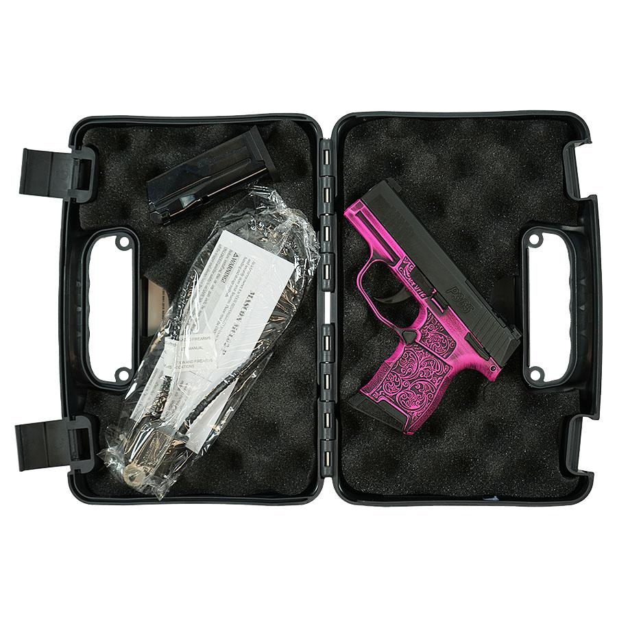 Sig Sauer P365 Exclusive "Pink Filigree" Handgun 9mm Luger 10rd Magazine(2) 3.1" Barrel Manual Safety X-RAY 3 Sights Optic Ready Picture of Sig Sauer P365 9MM 3.1IN STRIKER X-RAY 3 10RD OPTIC READY MANUAL SAFETY FILIGR