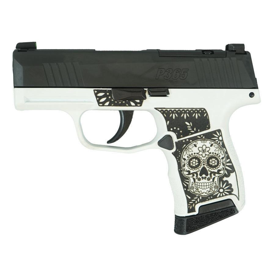 Sig Sauer "Sugar Skull" P365 Optic Ready Handgun 9mm Luger 10rd Magazines(2) 3.1" Barrel X-RAY 3 Sights Picture of Sig Sauer P365 9MM 3.1 BLK STRKR XRAY3 OPTIC READY 2MAG-SUGAR SKULL