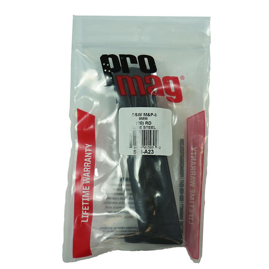 Promag S&W M&P9 Handgun Magazine Black 9mm Luger 20/rd Picture of Promag Mfg. Inc. Promag SMITH & WESSON M&P9 9MM (20) RD BLUE STEEL