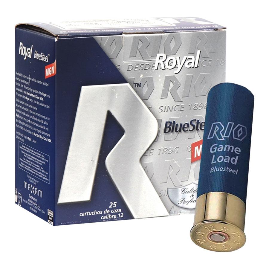 Rio Royal BlueSteel 12 ga 3 1/2" MAX 1 3/8 oz #BB 1550 fps 25/ct Picture of Rio Outdoors Corp RIO Royal BlueSteel 12GA 3.5" 1-3/8oz #BB 1550 FPS 25/RD