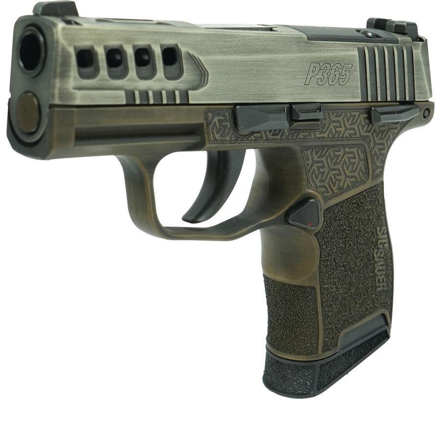Sig Sauer Distressed Gray Slide/Brown Octagon Grip P365-380 Handgun 380 Auto 10rd Magazine 3.1" Barrel Black Manual Safety Picture of Sig Sauer Sig P365-380-BSS-MS Nitron Pistol Distress GraySlide & BrownGrip w/ OctStip