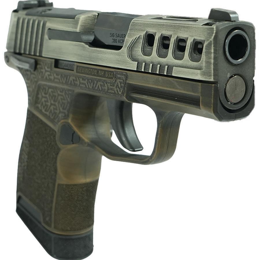 Sig Sauer Distressed Gray Slide/Brown Octagon Grip P365-380 Handgun 380 Auto 10rd Magazine 3.1" Barrel Black Manual Safety Picture of Sig Sauer Sig P365-380-BSS-MS Nitron Pistol Distress GraySlide & BrownGrip w/ OctStip