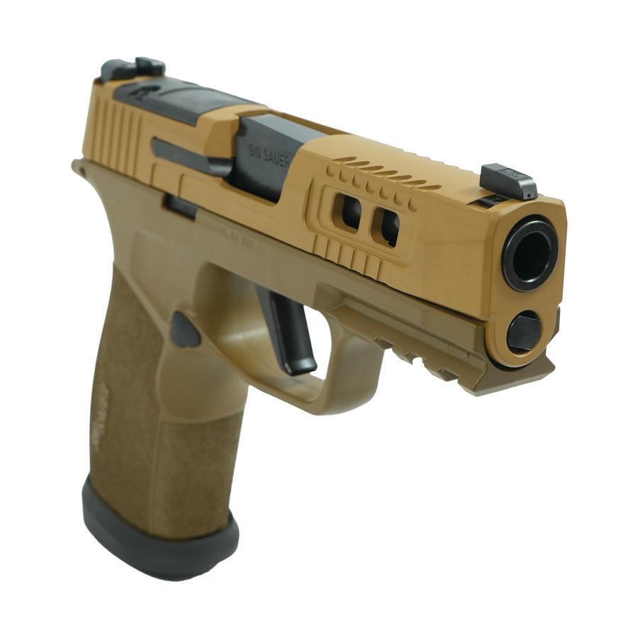 Sig Sauer P365 Two-Tone Brown XMACRO TACOPS Handgun 9mm Luger 17rd Magazines(4) 3.7" Barrel Picture of Sig Sauer SIG P365 XMACRO TACOPS 9MM 3.7" Brl - (4) 17rd Steel Mags-2 Tone Brown