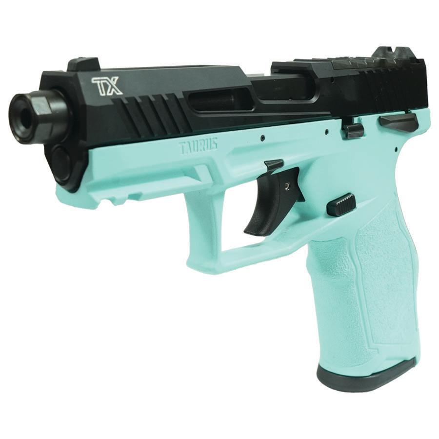 Taurus 2TX22 Handgun .22 LR 16(1)&22(1)rd Magazines 4.6" Threaded Barrel Black Slide/Cyan Frame Picture of Taurus International Inc. TAURUS 2TX 22 22LR 4.6'' CYAN/BK 1x16 1x22RDS
