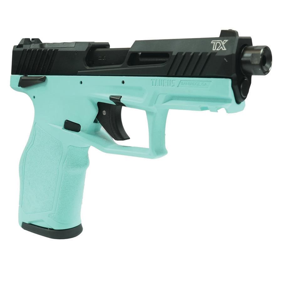 Taurus 2TX22 TORO Handgun .22 LR 10rd Magazines(2) 4.6" Threaded Barrel Black Slide/Cyan Frame Picture of Taurus International Inc. TAURUS 2TX 22 22LR 4.6'' CYAN/BK 2x10RDS TORO