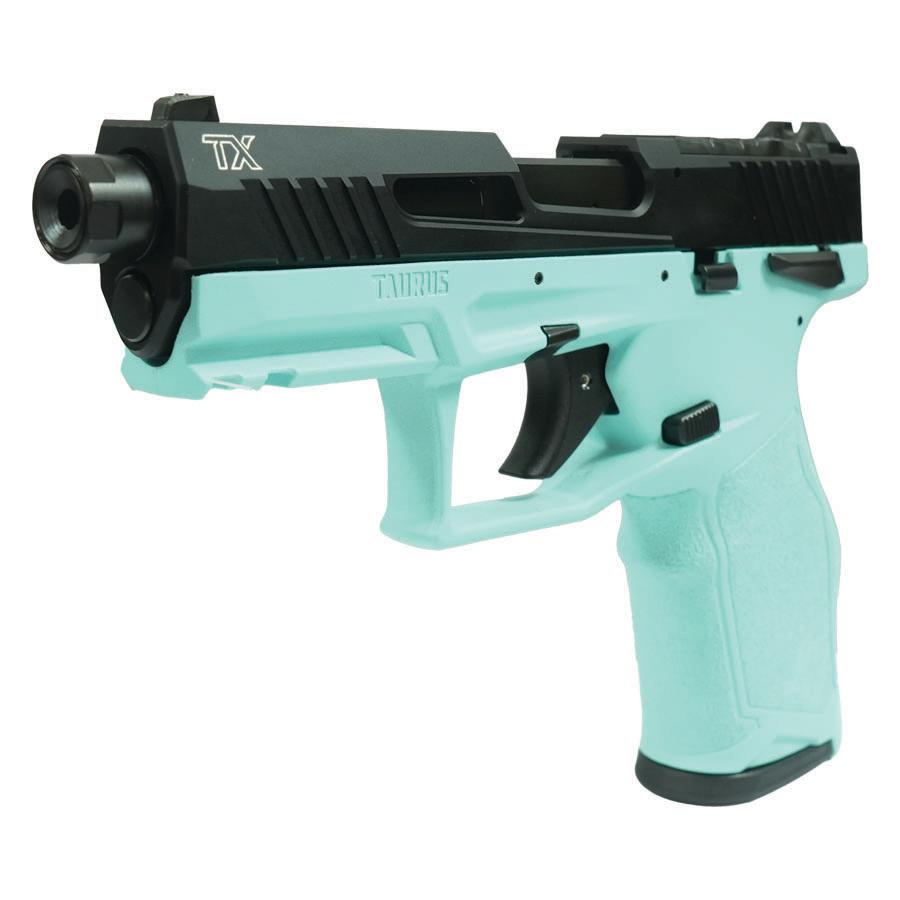 Taurus 2TX22 Handgun .22 LR 10rd Magazines(2) 4.6" Threaded Barrel Black Slide/Cyan Frame Picture of Taurus International Inc. TAURUS 2TX 22 22LR 4.6'' CYAN/BK 2x10RDS