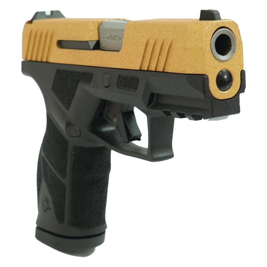 Taurus GX2 "Gold Glitter" Handgun 9mm Luger 13rd Magazines (2) 3.38" Barrel Black Frame/Custom Slide Picture of Taurus International Inc. TAURUS GX2 9MM 3.38'' 2x13 RDS Gold Glitter