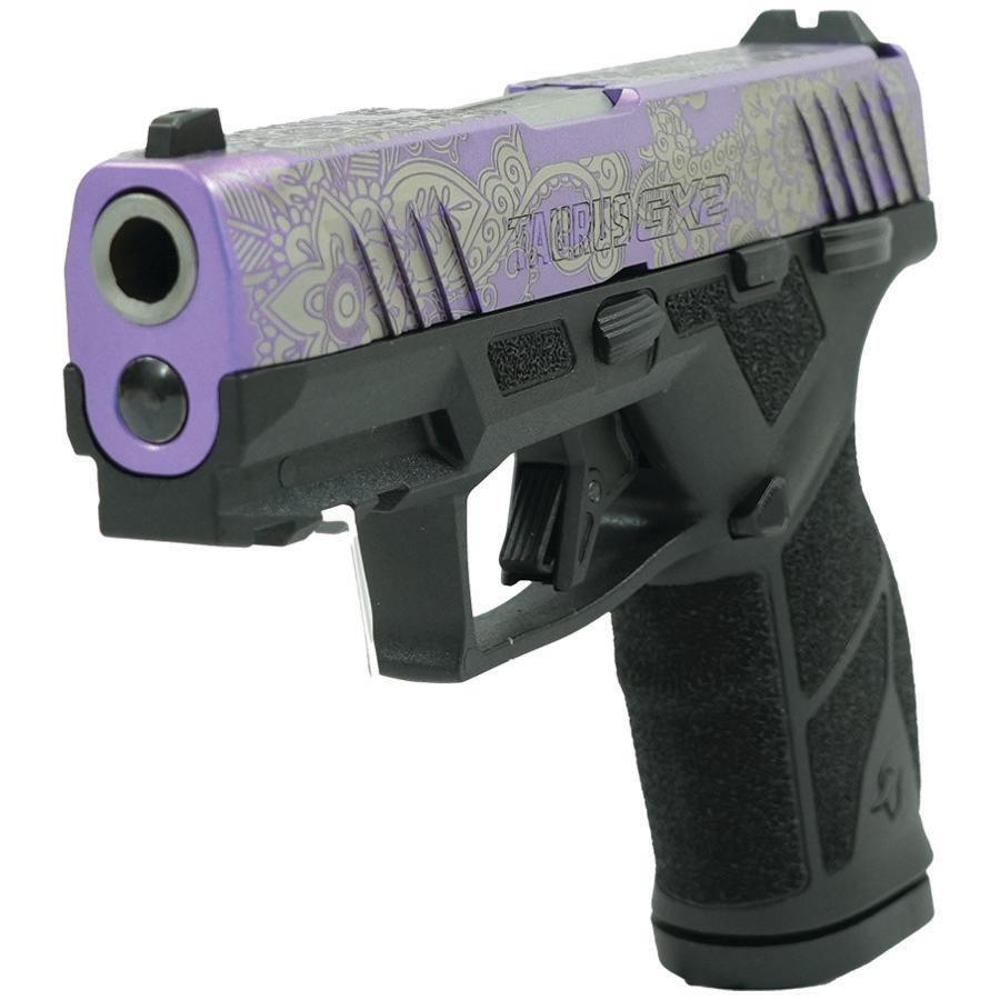 Taurus GX2 "Purple Paisley" Handgun 9mm Luger 13rd Magazines (2) 3.38" Barrel Black Frame/Custom Slide Picture of Taurus International Inc. TAURUS GX2 9MM 3.38'' 2x13 RDS PURPLE PAISLEY