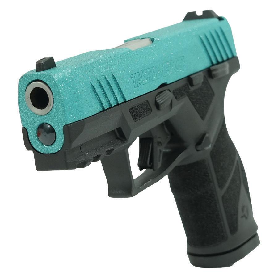 Taurus GX2 "Robin's Egg Blue Glitter" Handgun 9mm Luger 13rd Magazines (2) 3.38" Barrel Black Frame/Custom Slide Picture of Taurus International Inc. TAURUS GX2 9MM 3.38'' 2x13 RDS TIFFANY GLITTER